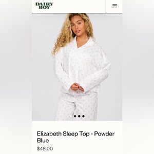 Dairy Boy Elizabeth Sleep Top & Pants in Powder Blue, Size Small